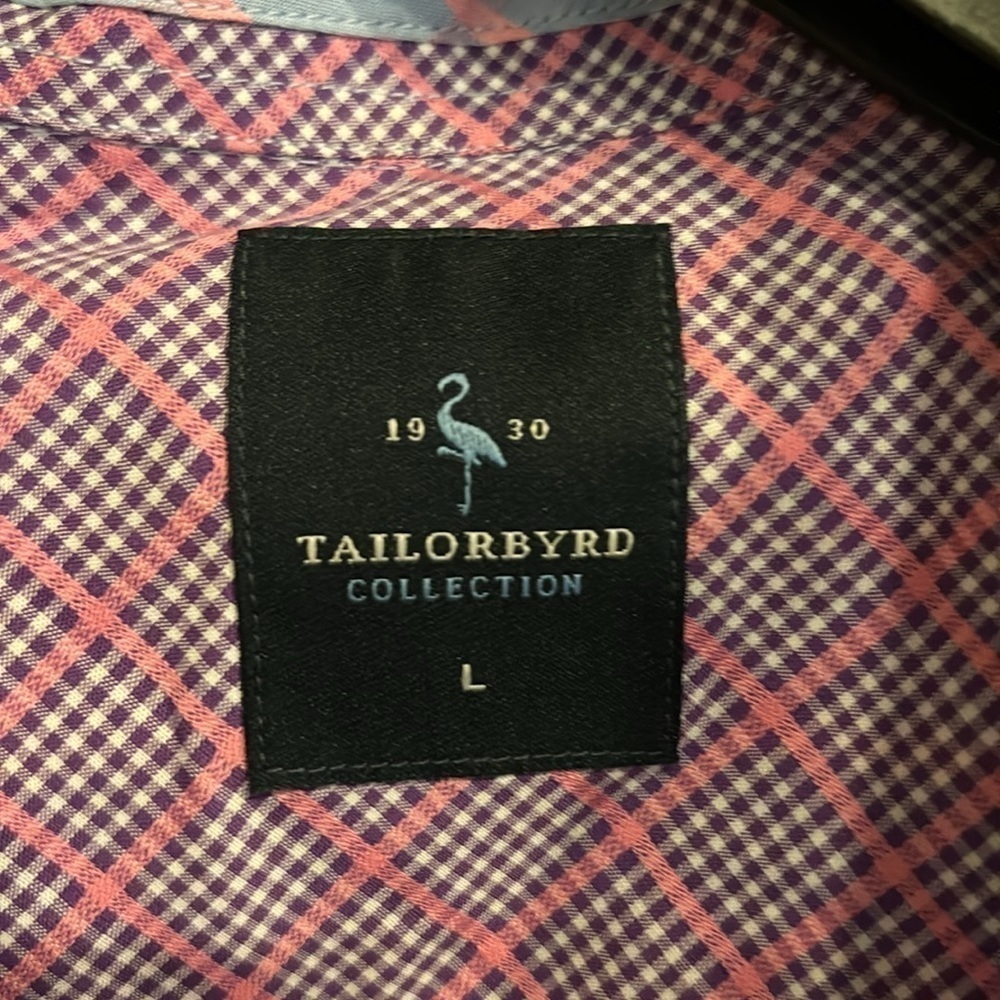 Men’s Tailorbyrd button down shirt pink and blue large plaid - Picture 2 of 3